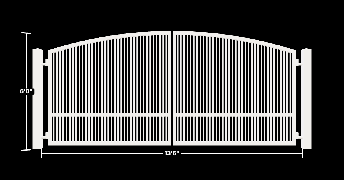 Drawing of the configured Driveway Gate, 13'6" wide × 6'0" high, with dimensions