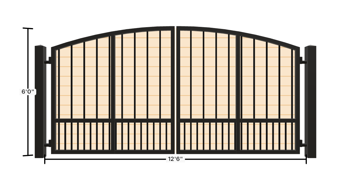 Drawing of the configured Driveway Gate, 12'6" wide × 6'0" high, with dimensions
