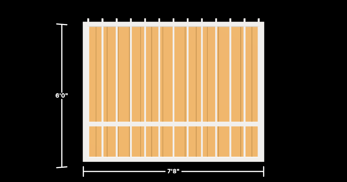 Drawing of the configured Luxury Fence Panel, 7'8" wide × 6'0" high, with dimensions