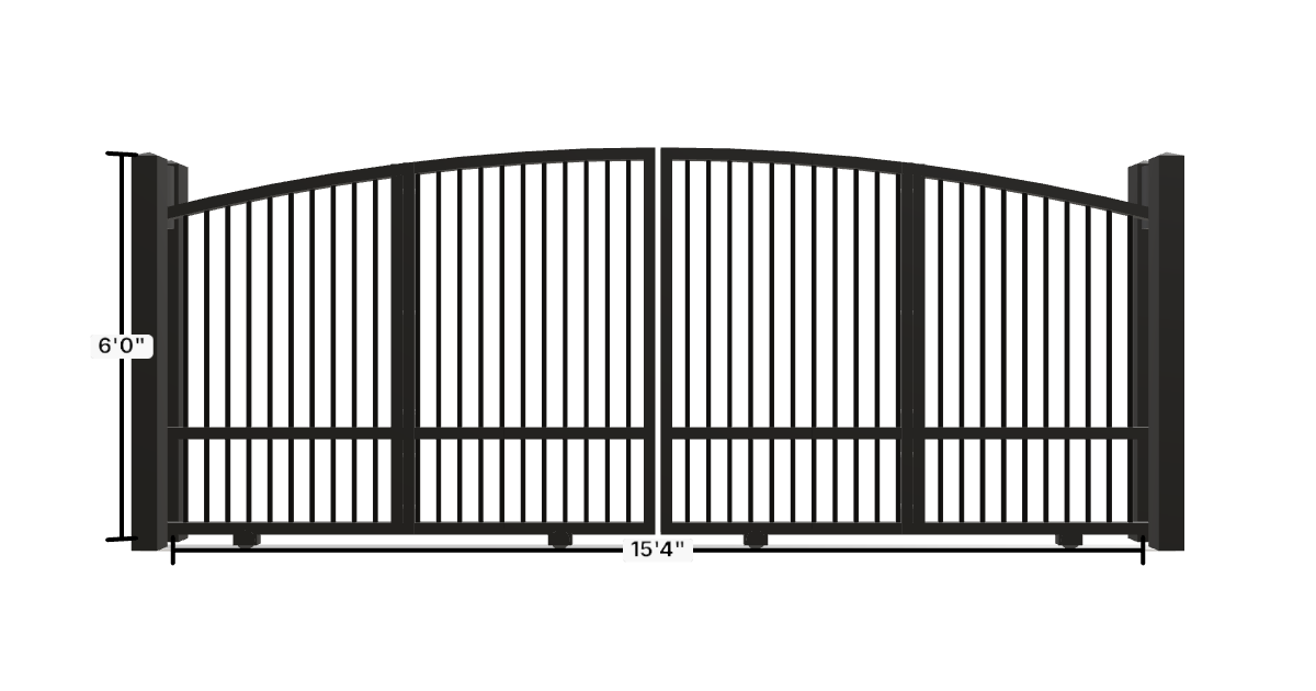 Drawing of the configured Driveway Gate, 15'4" wide × 6'0" high, with dimensions