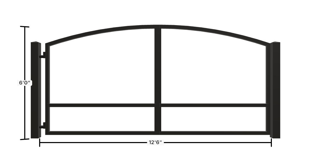 Drawing of the configured Driveway Gate, 12'6" wide × 6'0" high, with dimensions