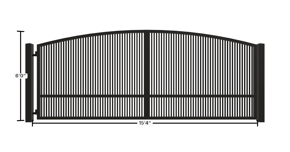 Drawing of the configured Driveway Gate, 15'4" wide × 6'0" high, with dimensions