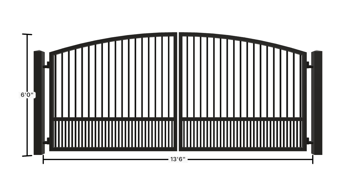 Drawing of the configured Driveway Gate, 13'6" wide × 6'0" high, with dimensions