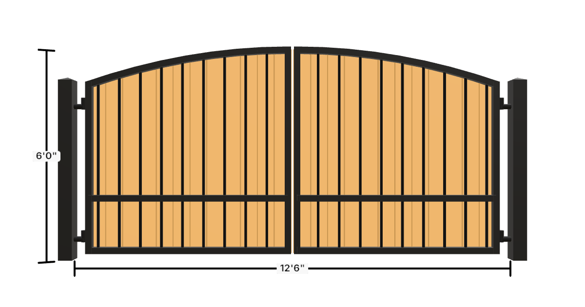 Drawing of the configured Driveway Gate, 12'6" wide × 6'0" high, with dimensions