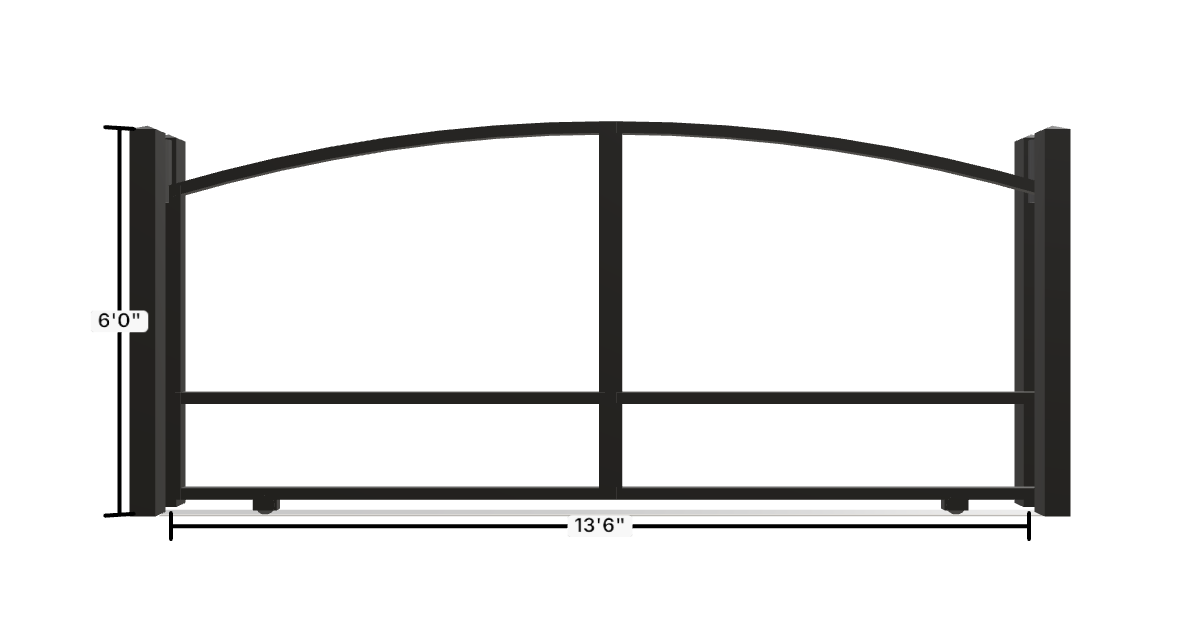 Drawing of the configured Driveway Gate, 13'6" wide × 6'0" high, with dimensions