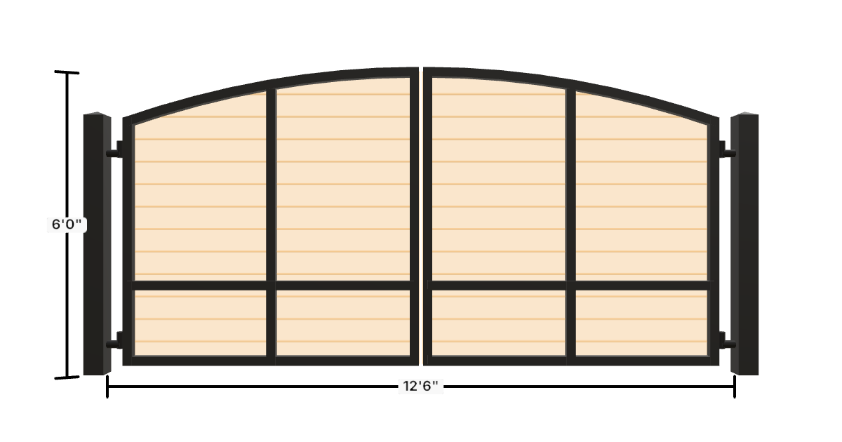 Drawing of the configured Driveway Gate, 12'6" wide × 6'0" high, with dimensions