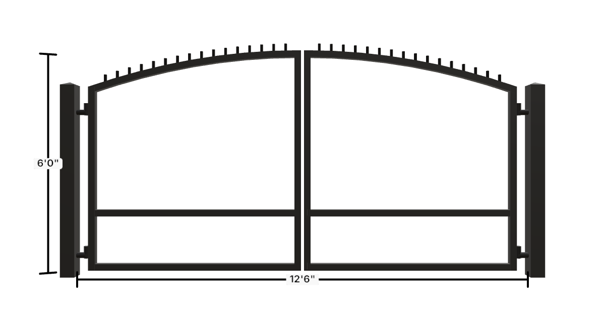 Drawing of the configured Driveway Gate, 12'6" wide × 6'0" high, with dimensions