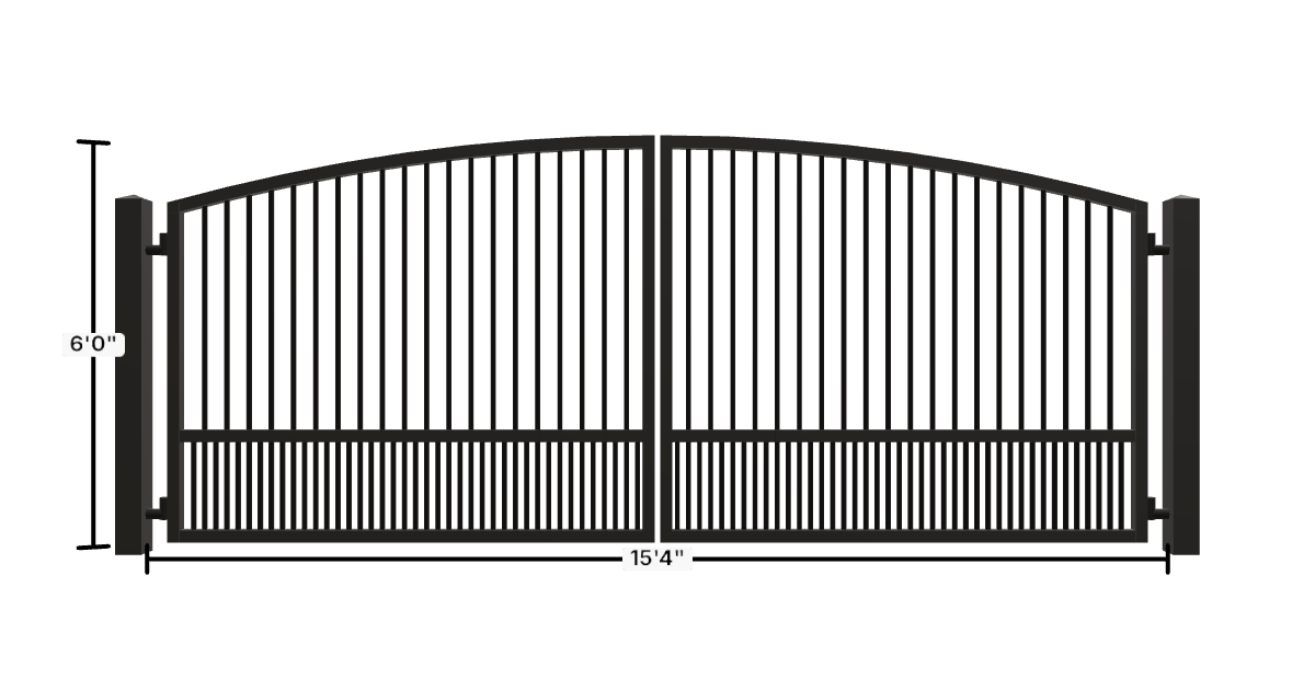 Drawing of the configured Driveway Gate, 15'4" wide × 6'0" high, with dimensions
