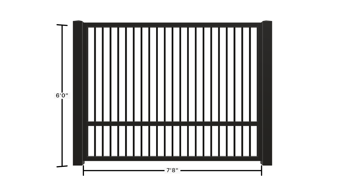 Drawing of the configured Luxury Fence Panel, 7'8" wide × 6'0" high, with dimensions