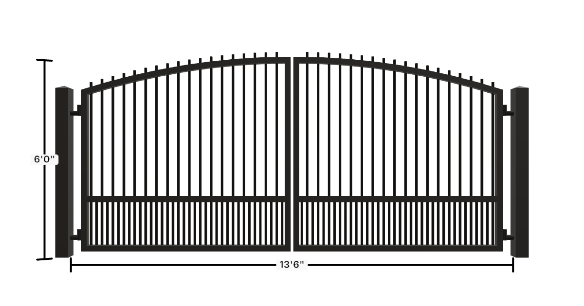 Drawing of the configured Driveway Gate, 13'6" wide × 6'0" high, with dimensions