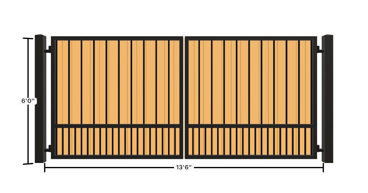 Drawing of the configured Driveway Gate, 13'6" wide × 6'0" high, with dimensions