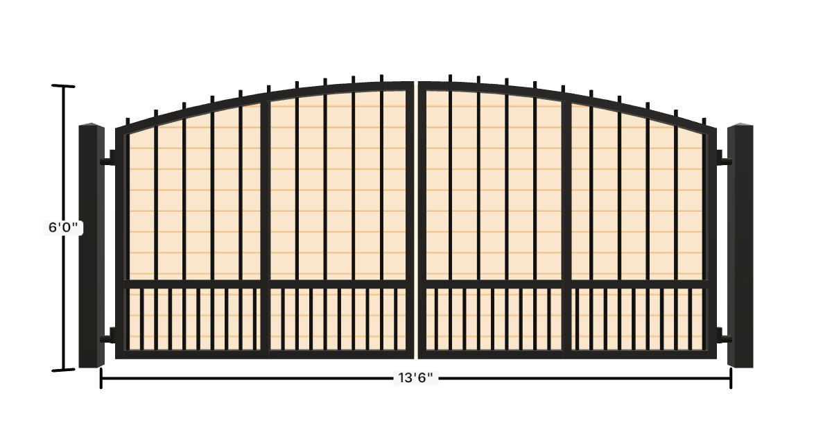 Drawing of the configured Driveway Gate, 13'6" wide × 6'0" high, with dimensions