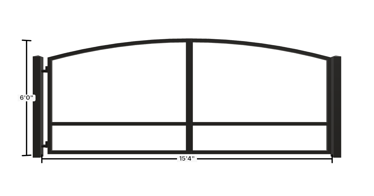 Drawing of the configured Driveway Gate, 15'4" wide × 6'0" high, with dimensions