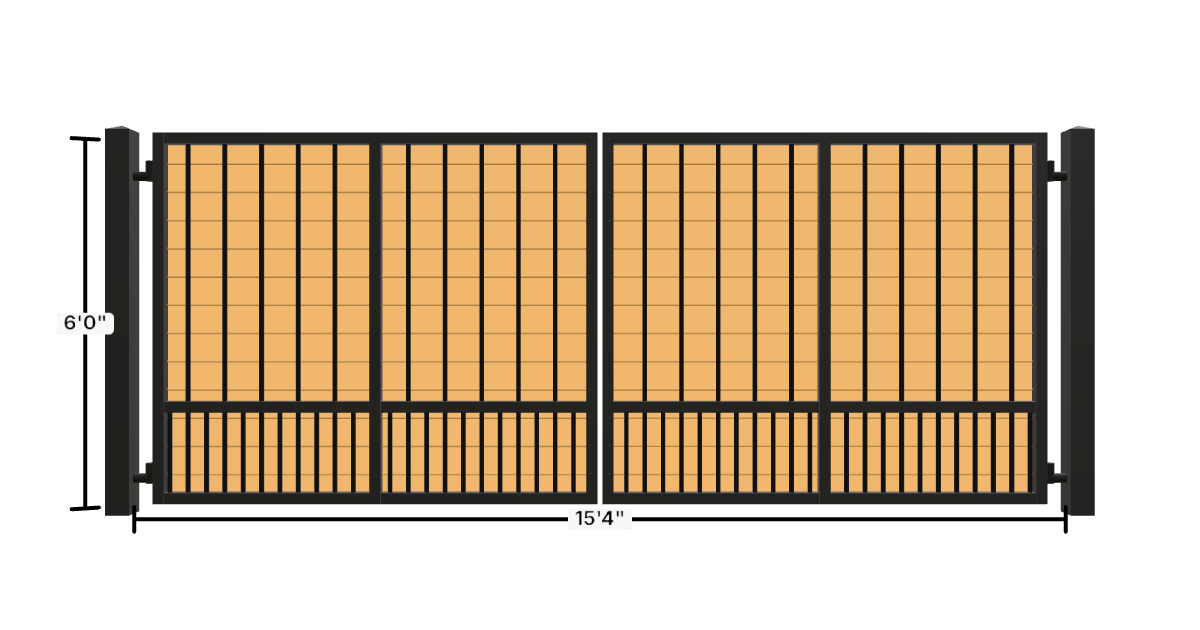 Drawing of the configured Driveway Gate, 15'4" wide × 6'0" high, with dimensions