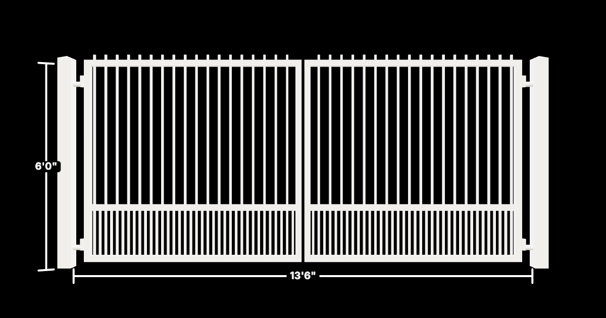 Drawing of the configured Driveway Gate, 13'6" wide × 6'0" high, with dimensions