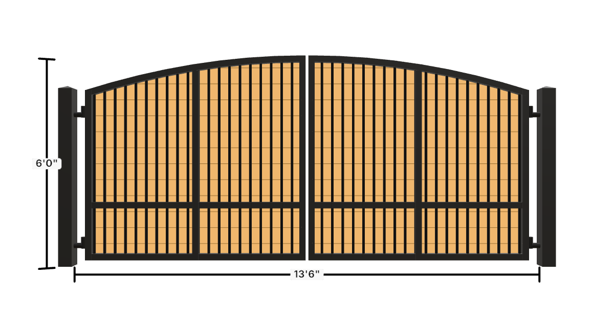 Drawing of the configured Driveway Gate, 13'6" wide × 6'0" high, with dimensions