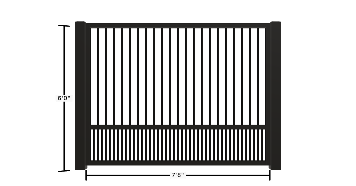 Drawing of the configured Luxury Fence Panel, 7'8" wide × 6'0" high, with dimensions