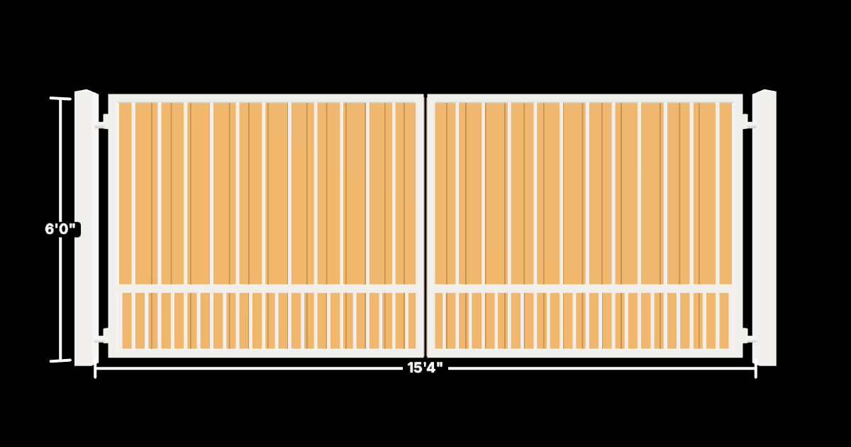 Drawing of the configured Driveway Gate, 15'4" wide × 6'0" high, with dimensions