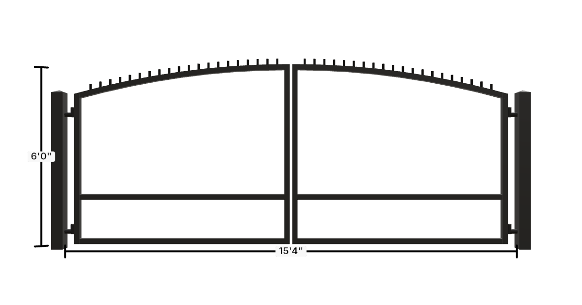 Drawing of the configured Driveway Gate, 15'4" wide × 6'0" high, with dimensions