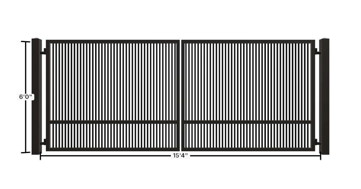 Drawing of the configured Driveway Gate, 15'4" wide × 6'0" high, with dimensions