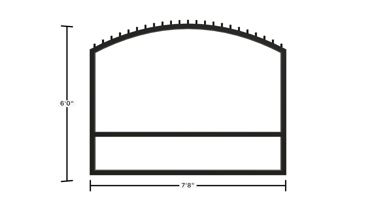 Drawing of the configured Luxury Fence Panel, 7'8" wide × 6'0" high, with dimensions