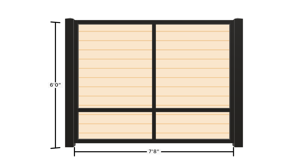 Drawing of the configured Luxury Fence Panel, 7'8" wide × 6'0" high, with dimensions
