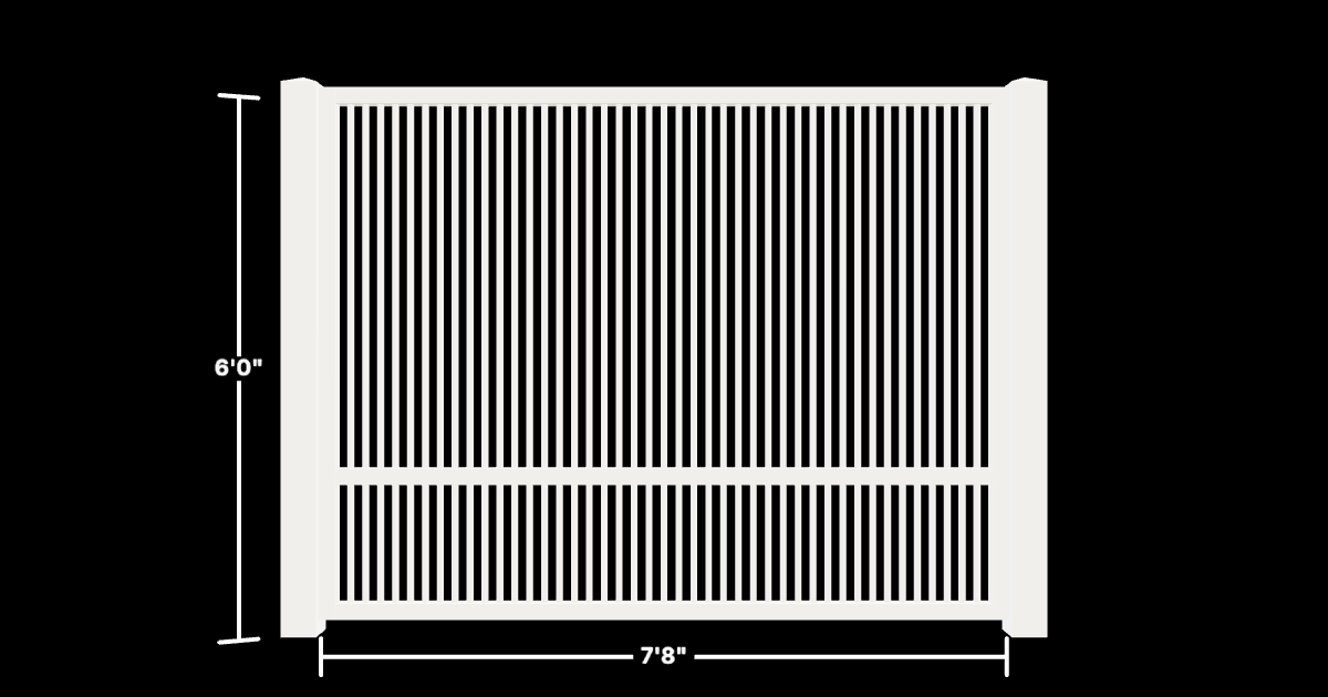 Drawing of the configured Luxury Fence Panel, 7'8" wide × 6'0" high, with dimensions