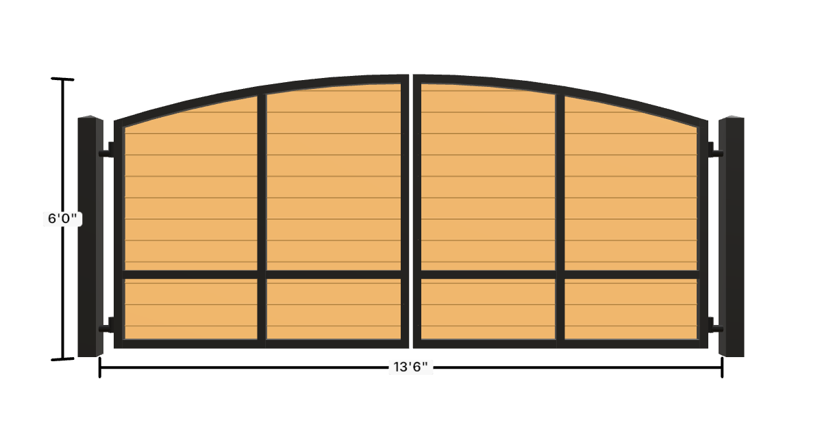 Drawing of the configured Driveway Gate, 13'6" wide × 6'0" high, with dimensions