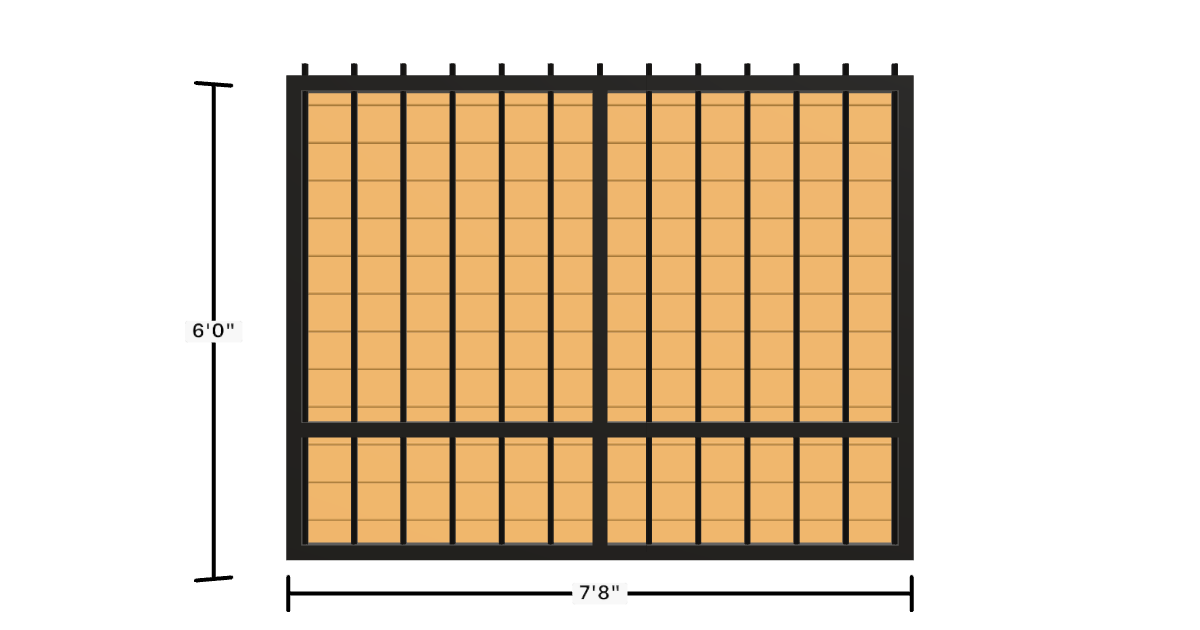 Drawing of the configured Luxury Fence Panel, 7'8" wide × 6'0" high, with dimensions