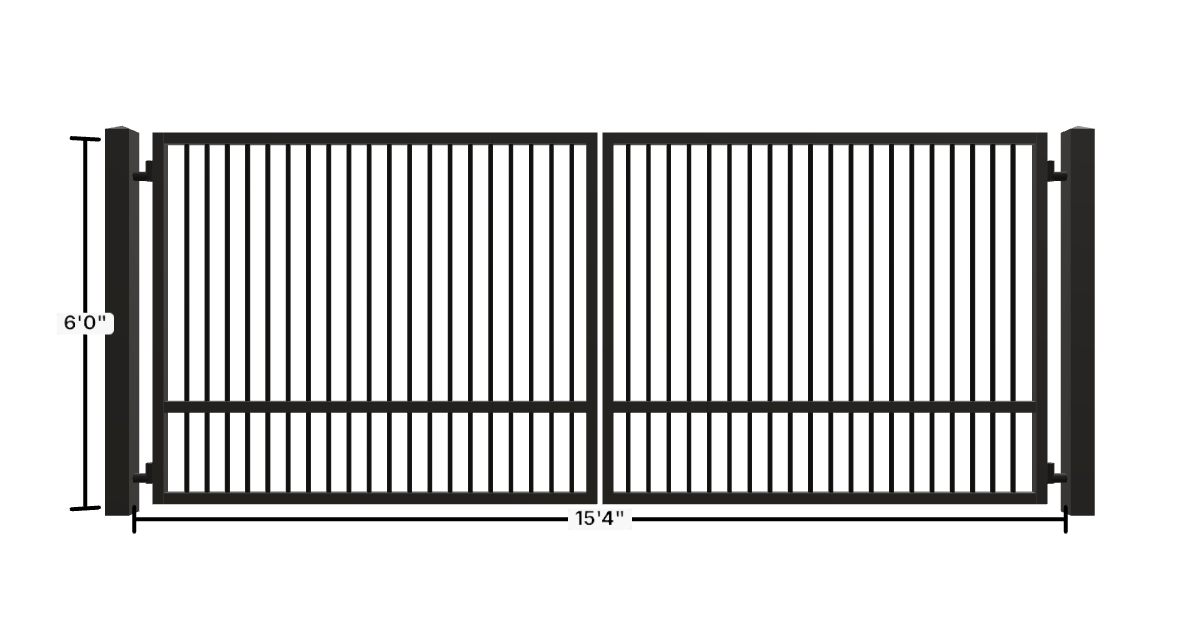 Drawing of the configured Driveway Gate, 15'4" wide × 6'0" high, with dimensions