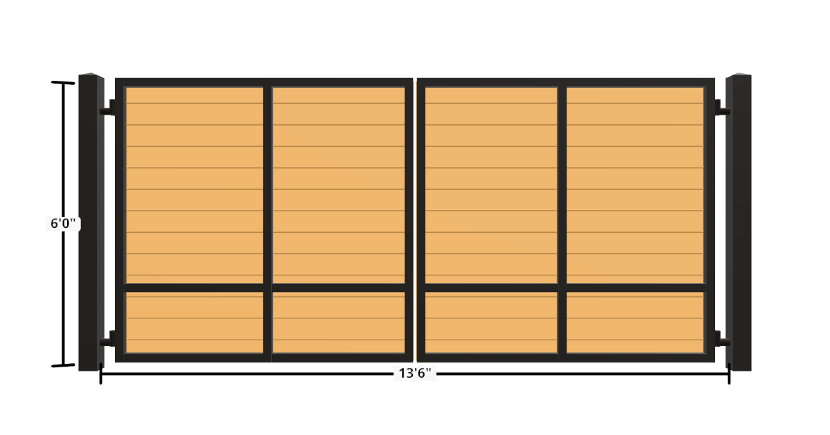 Drawing of the configured Driveway Gate, 13'6" wide × 6'0" high, with dimensions