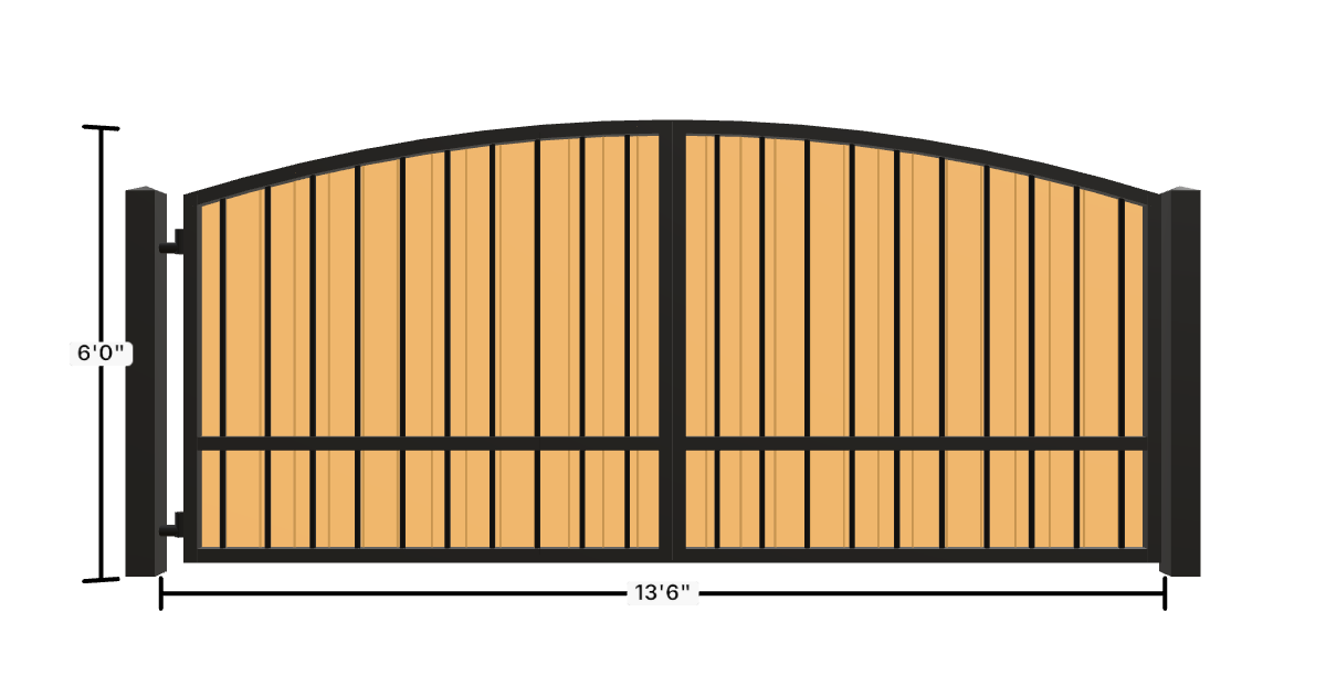 Drawing of the configured Driveway Gate, 13'6" wide × 6'0" high, with dimensions