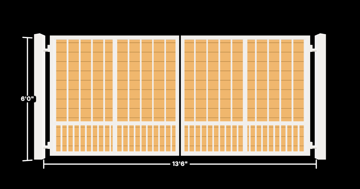 Drawing of the configured Driveway Gate, 13'6" wide × 6'0" high, with dimensions