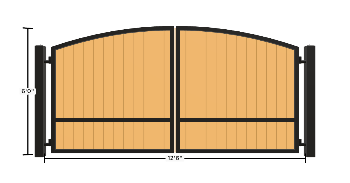 Drawing of the configured Driveway Gate, 12'6" wide × 6'0" high, with dimensions