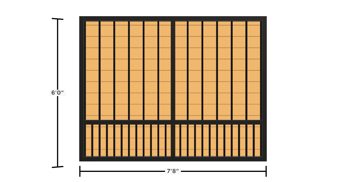 Drawing of the configured Luxury Fence Panel, 7'8" wide × 6'0" high, with dimensions