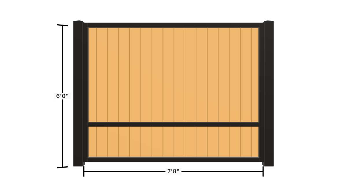 Drawing of the configured Luxury Fence Panel, 7'8" wide × 6'0" high, with dimensions