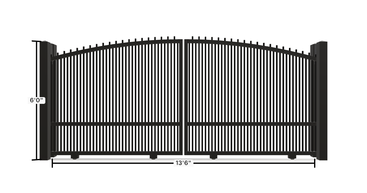 Drawing of the configured Driveway Gate, 13'6" wide × 6'0" high, with dimensions