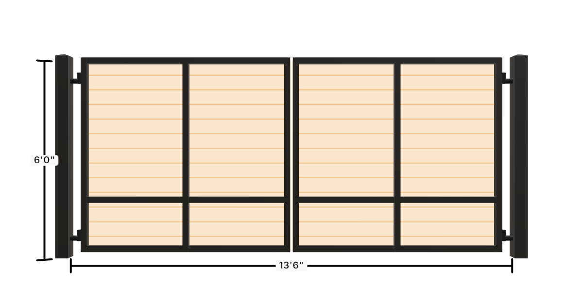 Drawing of the configured Driveway Gate, 13'6" wide × 6'0" high, with dimensions