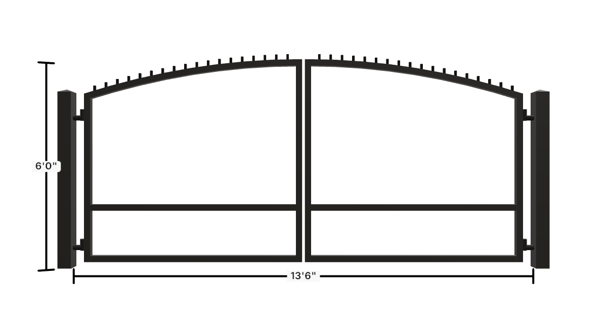 Drawing of the configured Driveway Gate, 13'6" wide × 6'0" high, with dimensions