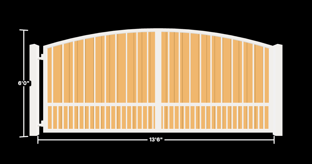 Drawing of the configured Driveway Gate, 13'6" wide × 6'0" high, with dimensions
