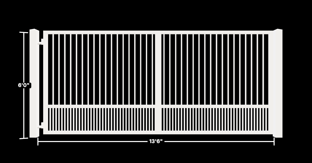 Drawing of the configured Driveway Gate, 13'6" wide × 6'0" high, with dimensions