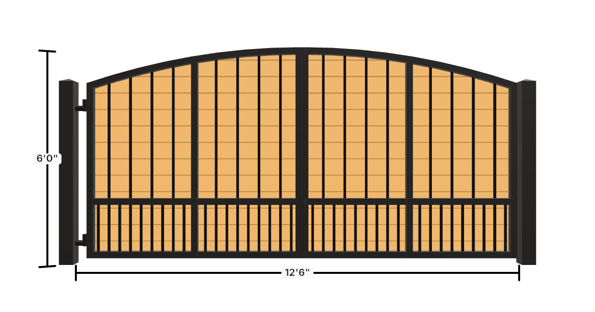 Drawing of the configured Driveway Gate, 12'6" wide × 6'0" high, with dimensions