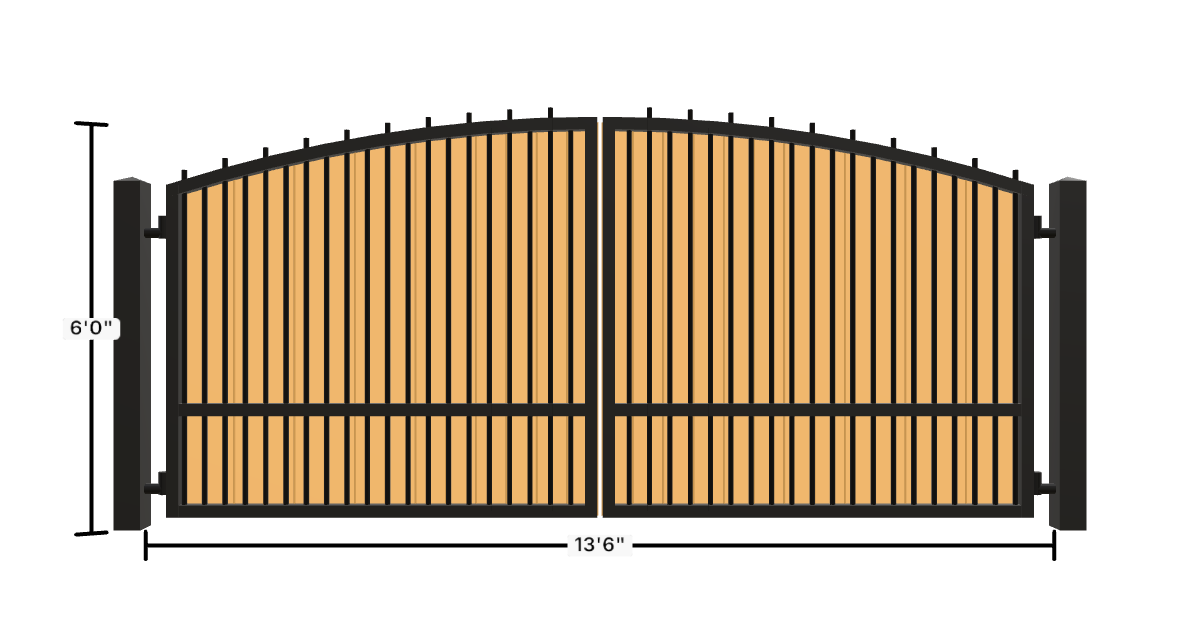 Drawing of the configured Driveway Gate, 13'6" wide × 6'0" high, with dimensions
