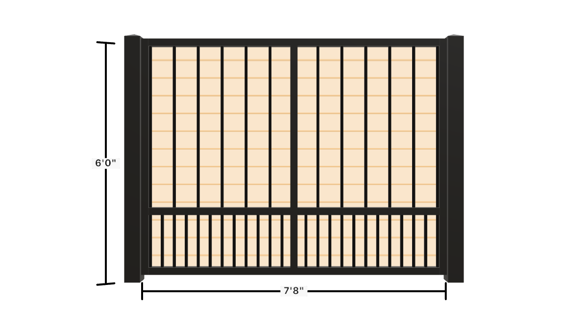 Drawing of the configured Luxury Fence Panel, 7'8" wide × 6'0" high, with dimensions