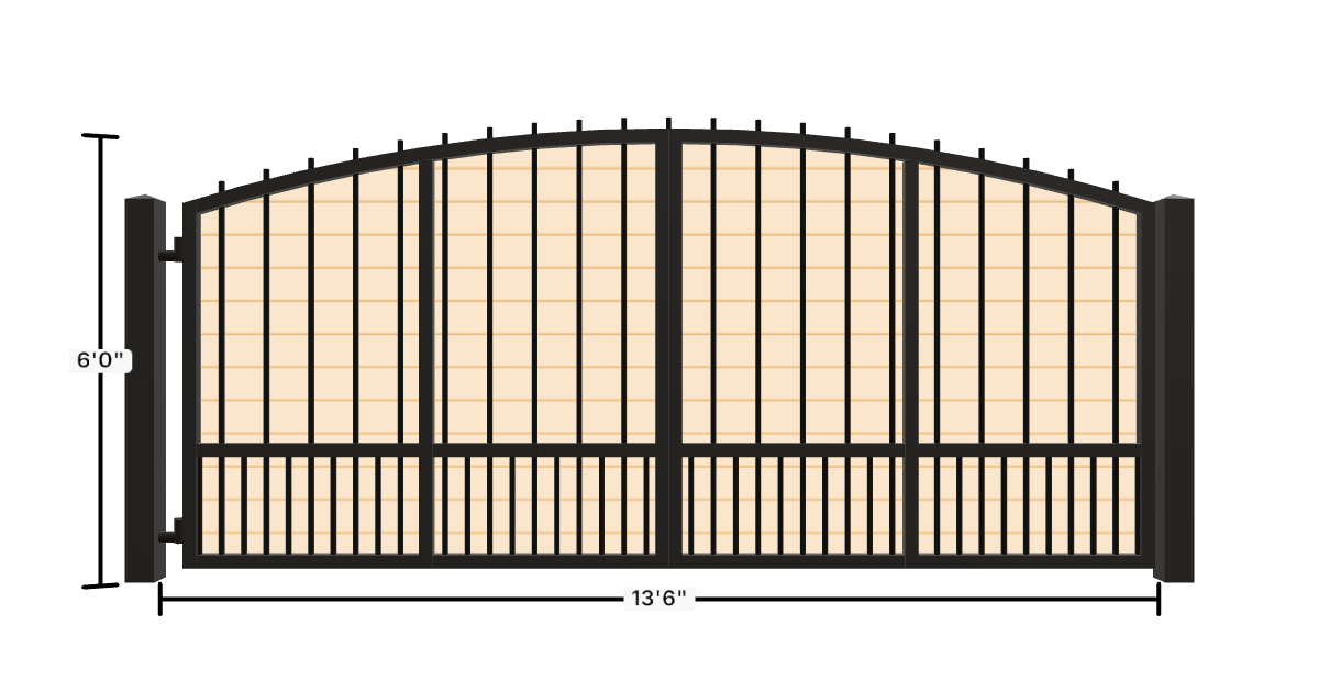 Drawing of the configured Driveway Gate, 13'6" wide × 6'0" high, with dimensions
