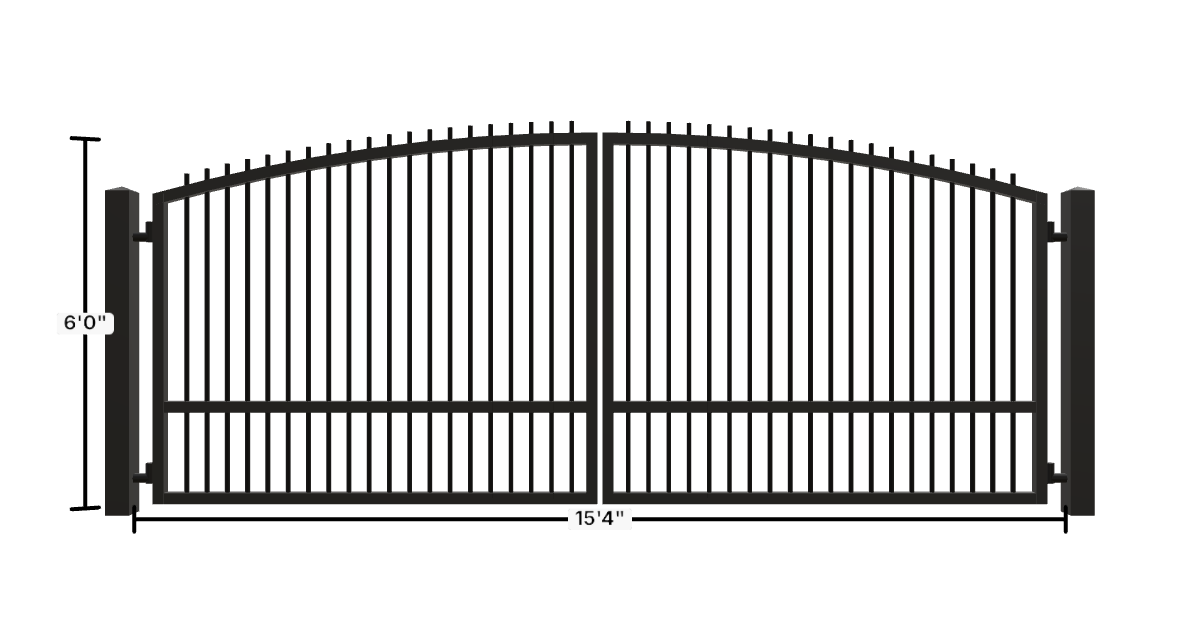 Drawing of the configured Driveway Gate, 15'4" wide × 6'0" high, with dimensions