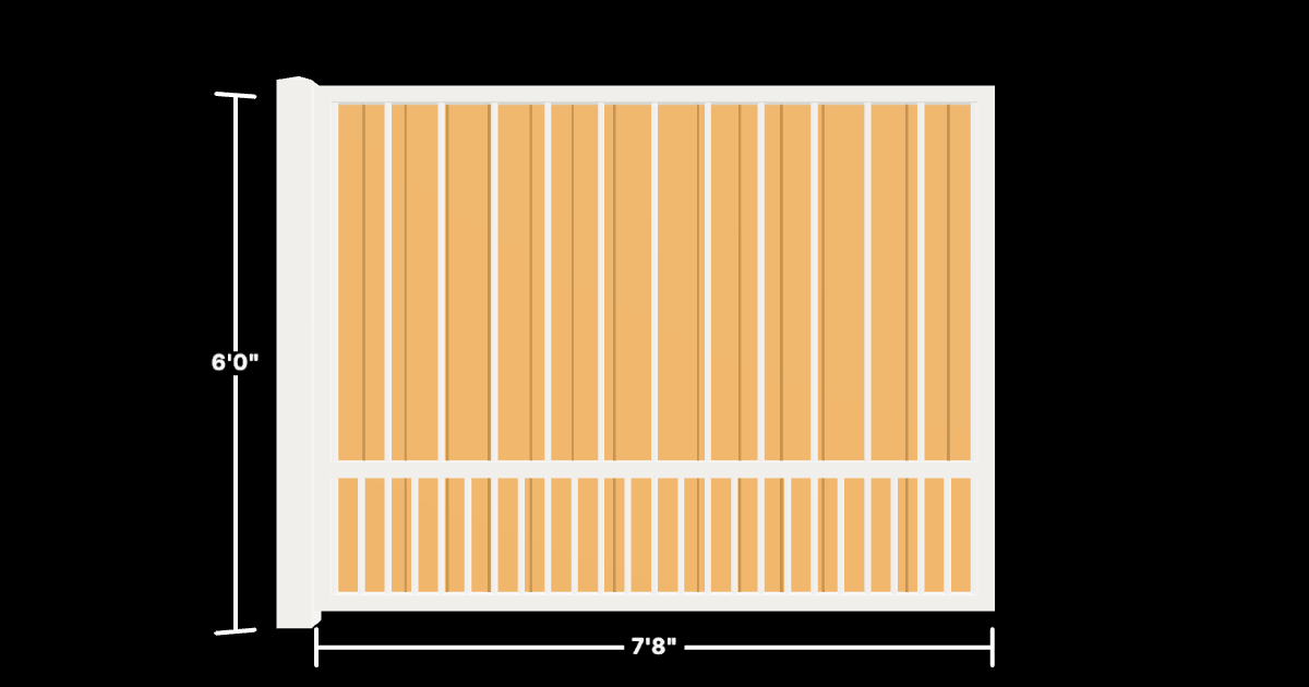 Drawing of the configured Luxury Fence Panel, 7'8" wide × 6'0" high, with dimensions