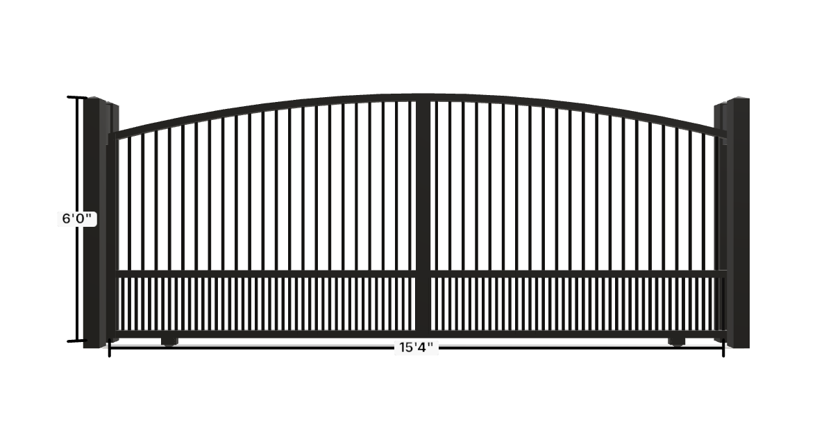 Drawing of the configured Driveway Gate, 15'4" wide × 6'0" high, with dimensions