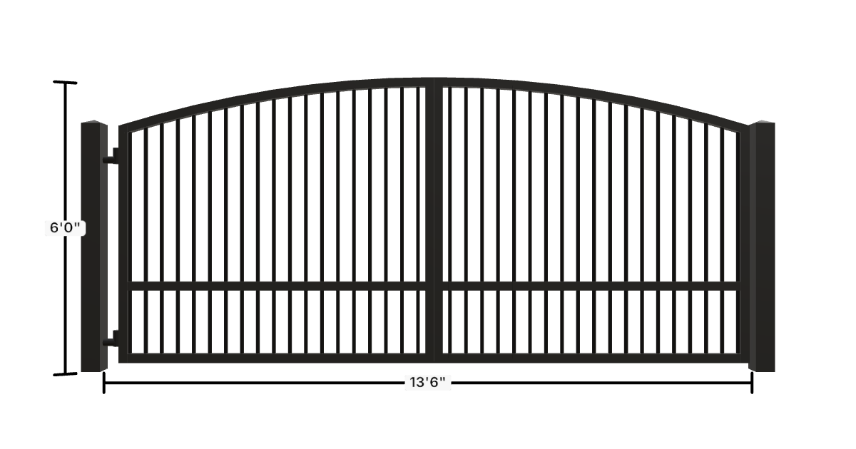 Drawing of the configured Driveway Gate, 13'6" wide × 6'0" high, with dimensions