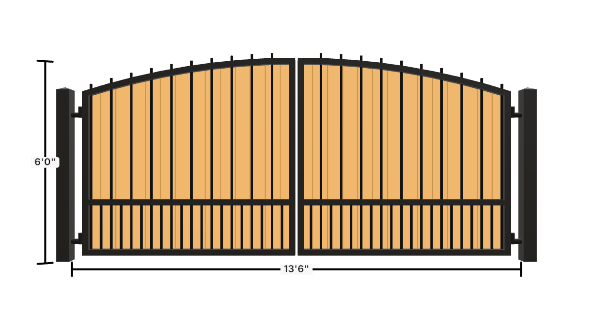 Drawing of the configured Driveway Gate, 13'6" wide × 6'0" high, with dimensions